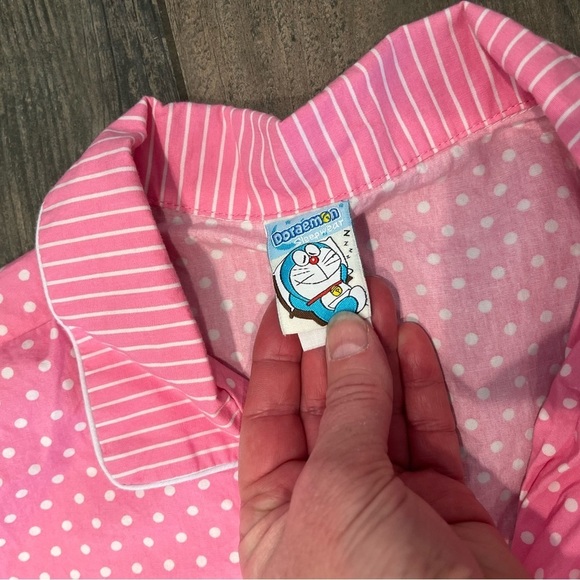 Doraemon Manga Anime Robotic Cat Shirt Sleep Wear Button Down Cool Planet Pink - Picture 5 of 10